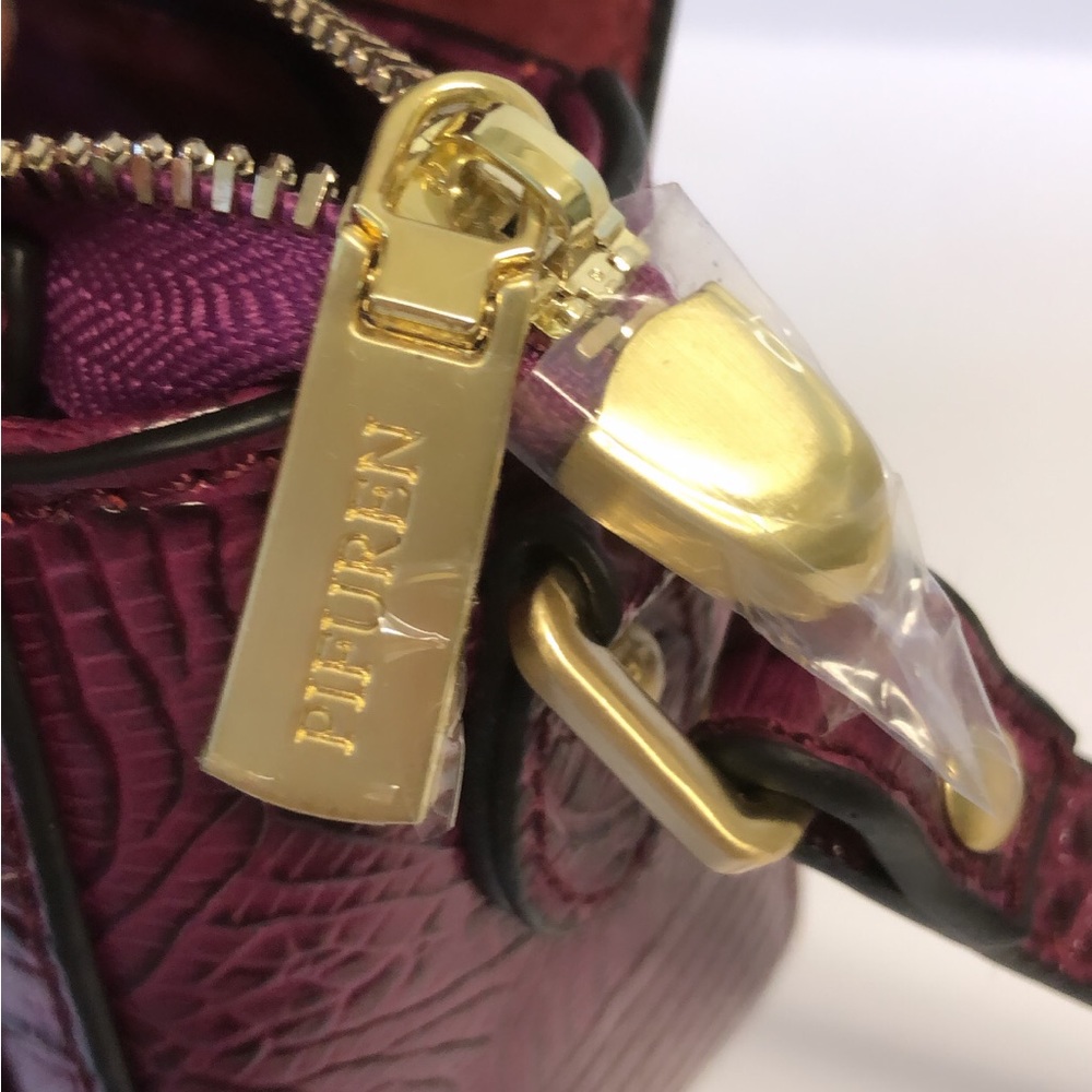 Pifuren Croc Embossed Plum Leather Saddle Crossbody Satchel - Picture 9 of 10
